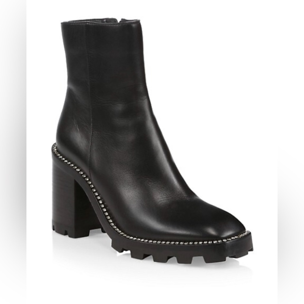 JIMMY CHOO Black Mava Lug Crystal Leather Ankle Boot Size US 8.5 EU 39